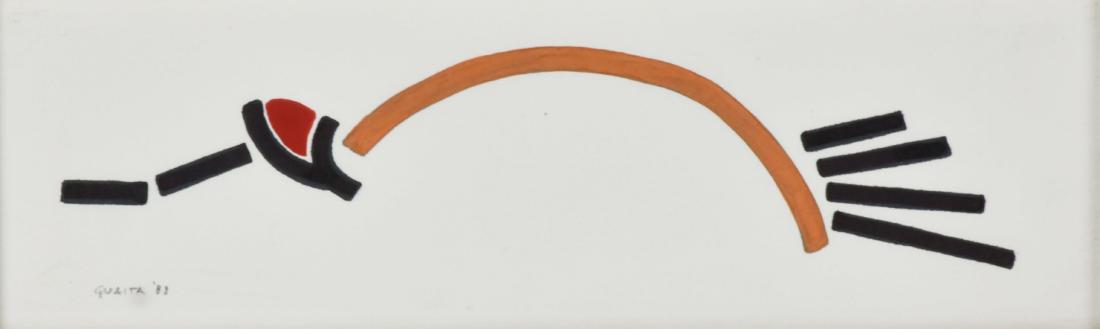 IL GIAGUARO FIUTA L'ARIA: Carlo Guaita IL GIAGUARO FIUTA L'ARIA tecnica mista su carta, cm 8x24 sul fronte: firma e data eseguita nel 1982