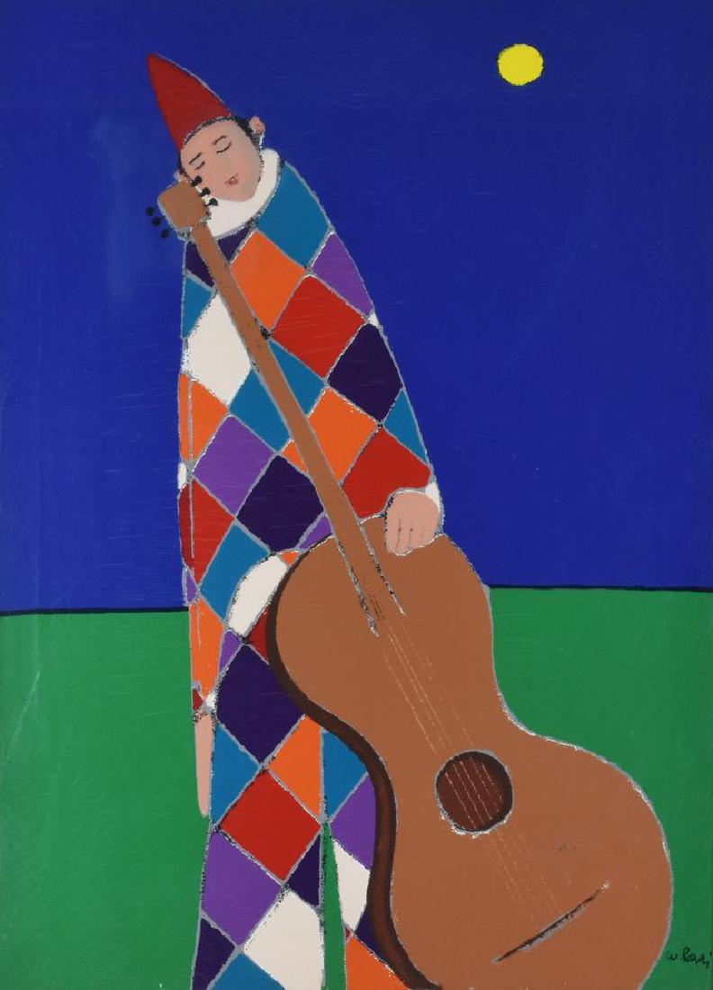 Walter Pozzi L'ARLECCHINO serigrafia su tela, cm 70x50: Walter Pozzi L'ARLECCHINO serigrafia su tela, cm 70x50 sul fronte: firma esemplare 83/150 eseguito nel 1980