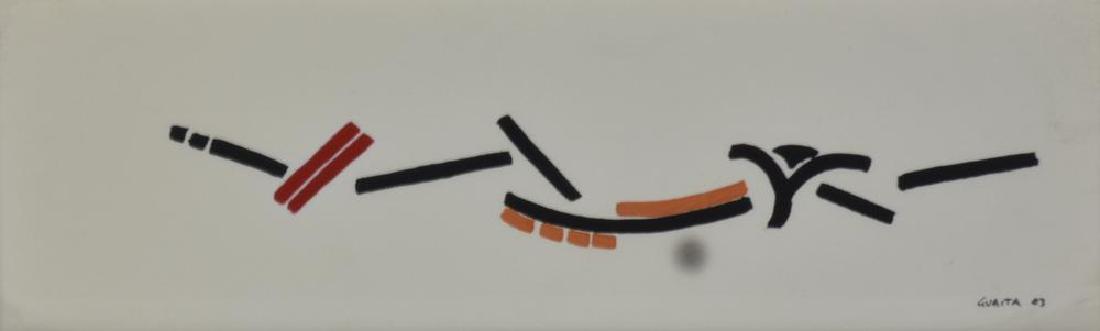 Carlo Guaita ARRIVO ALL'OASI tecnica mista su carta, cm: Carlo Guaita ARRIVO ALL'OASI tecnica mista su carta, cm 8x23 sul fronte: firma e data eseguita nel 1983