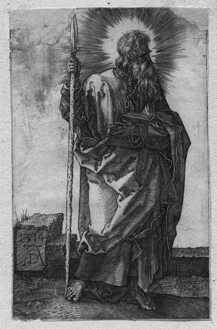 Albrecht Durer LOTTO DI DUE INCISIONI San Tommaso. 1514: Albrecht Durer LOTTO DI DUE INCISIONI San Tommaso. 1514 Bulino. mm 116x75. Meder 50 a/d. Ottima impressione. Sottile margine oltre la linea di inquadramento, reintegri agli angoli superiori tracce al 
