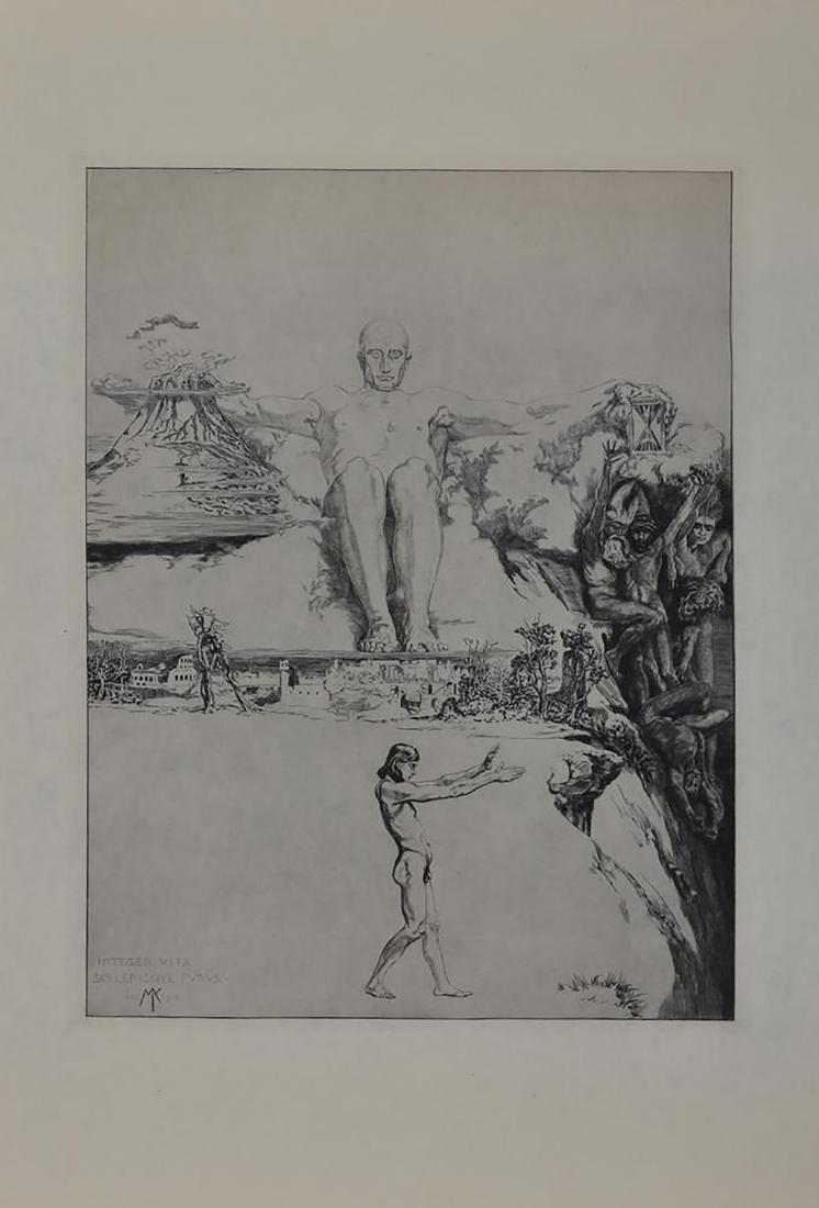 Max Klinger INTEGER VITAE. 1885 Acquaforte. mm 405x310.: Max Klinger INTEGER VITAE. 1885 Acquaforte. mm 405x310. Foglio: 570x400 II stato di 4. Singer 230. Ottima impressione stampata su Japon ImpÃ©rial. Grandi margini ottima conservazione.