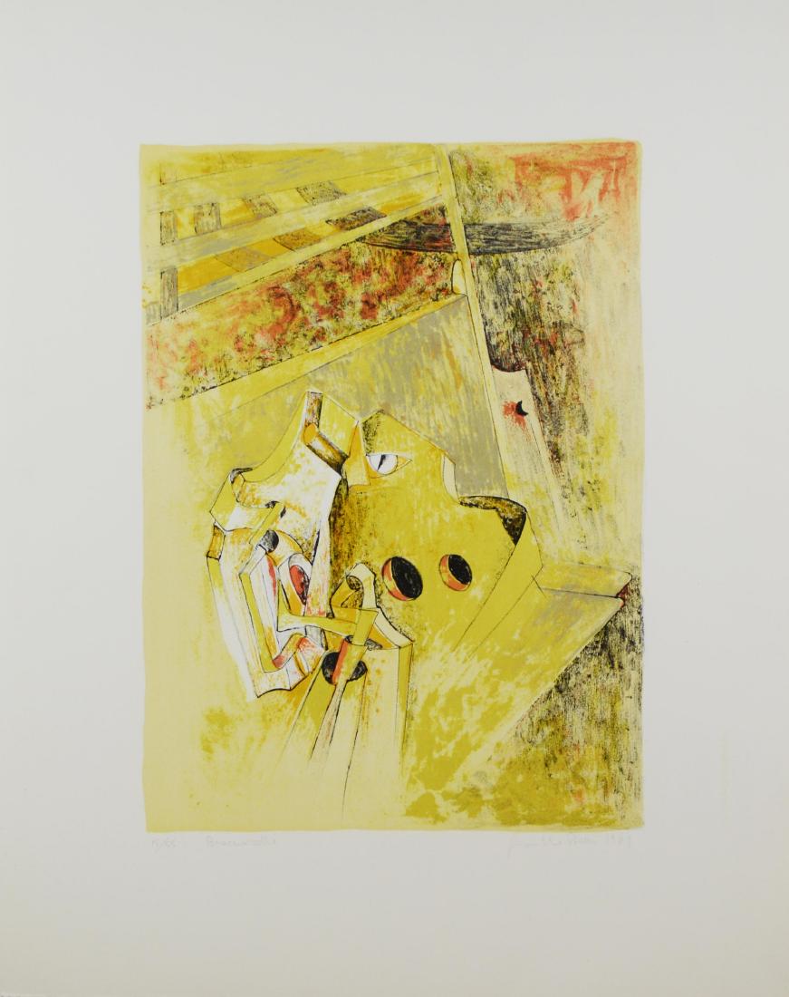 Giancarlo Pozzi LOTTO DI 2 LITOGRAFIE I) Il posto: Giancarlo Pozzi LOTTO DI 2 LITOGRAFIE I) Il posto vuoto. 1969. mm 356x233. Foglio: mm 505x400. Firmata, titolata, datata e numerata VII/XX II) Bracciacollo. 1969. mm 340x247. Foglio: mm 505x400. Firma