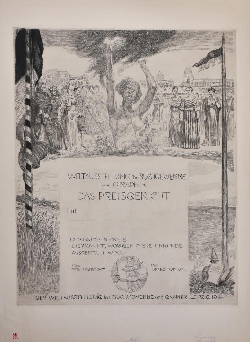Max Klinger BUGRA EHRENURKUNDE. 1915 Acquaforte. mm: Max Klinger BUGRA EHRENURKUNDE. 1915 Acquaforte. mm 570x455. Foglio: mm 720x545. Firmata a matita e datata â€œ13.1.15”. Annotazione autografa a matita â€œ2.Z.1.Dr”. Beyer 421. Rara