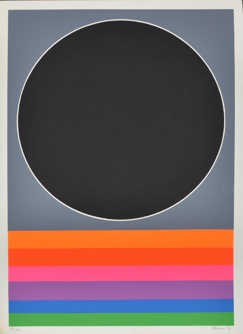 Eugenio Carmi SENZA TITOLO serigrafia su carta, cm: Eugenio Carmi SENZA TITOLO serigrafia su carta, cm 70x50 esemplare 28 su 100 sul fronte: firma, data e timbro a secco La Nuova Foglio Grafica club, Pollenzo di Macerata eseguita nel 1971