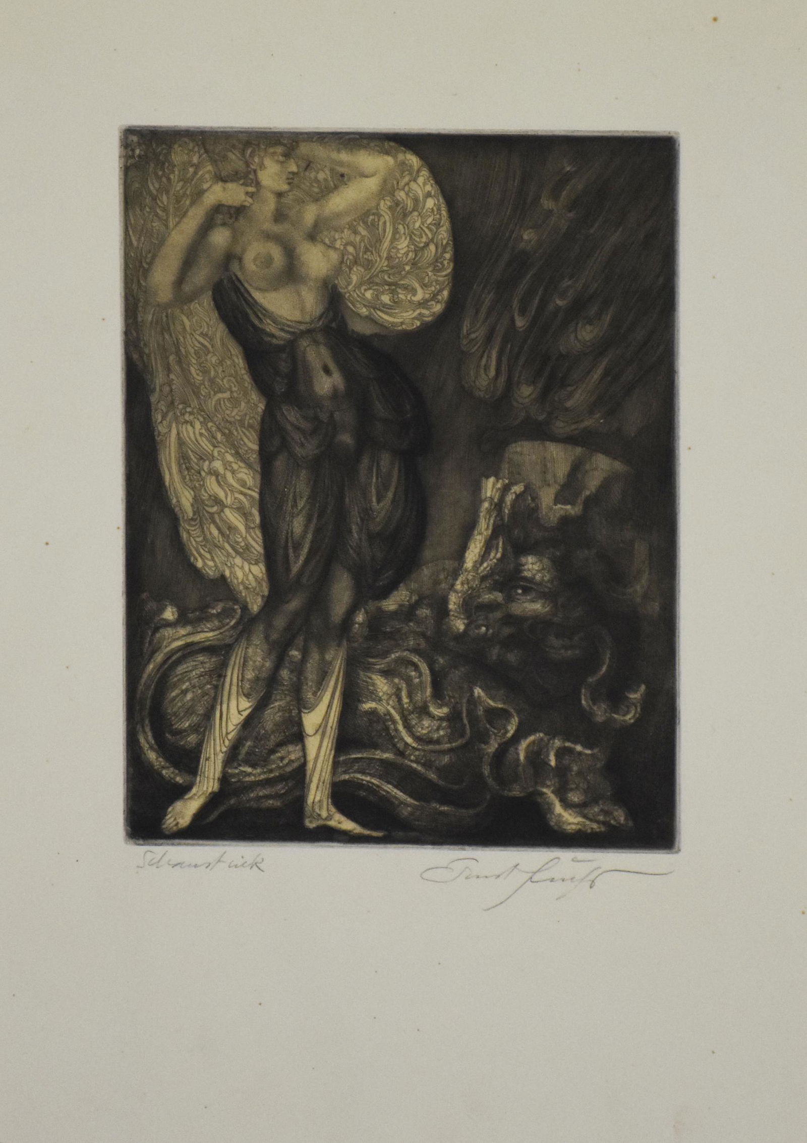 Ernst Fuchs GENIE UND TIER acquaforte su carta, cm (1 of 1)
