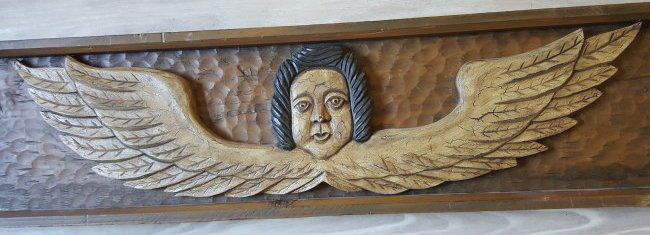 Wood plaque with winged angel, Outsider Art (1 of 2)