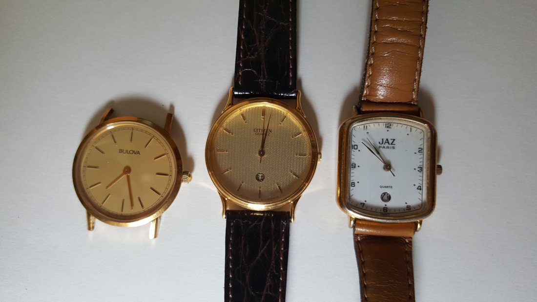 Lot of 3 Watches: Lot of 3 watches 1. Bulova2. Citizen3. Jaz - Paris Shipping: In-house shipping available within U.S. Packing cost - $15 + insurance