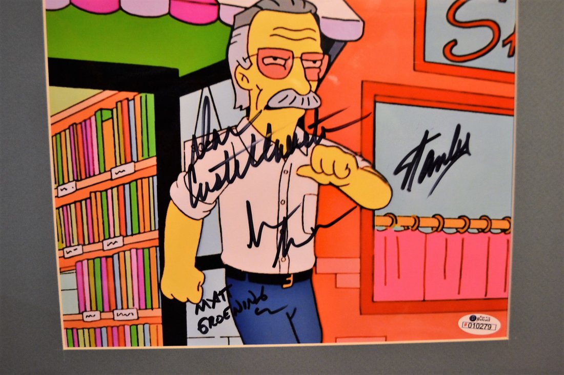 Simpsons Stan Lee Autograph, Stan Lee Marvel: very nice in person hand sign Cell from the Simpsons Sign by Stan Lee , Hank Aziria , creator Matt Groening and Dan Castellaneta voice actorall items will be ship insured... all items are fully certif