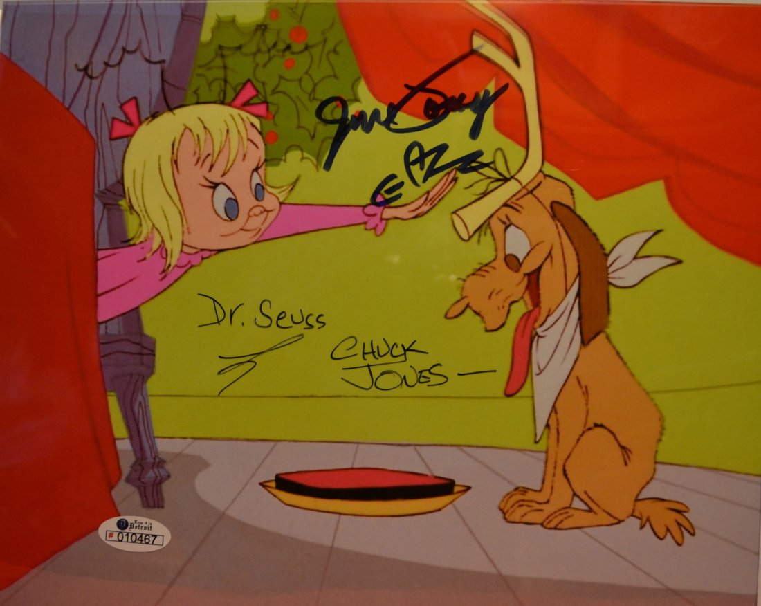 The Grinch Autograph Dr Seuss , Dr Seuss Sign Grinch: Awesome very rare and sought after these Transparency Film photos sign by Dr Seuss , Chuck Jones and June foray very rare.. very hard to find... All items will be ship insured... all items are fully c