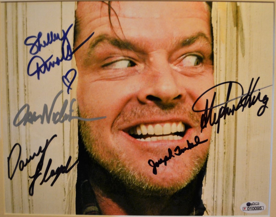 The Shinning Autograph Cast, Stephen King autograph: Awesome very rare sign shinning cast , this is a very rare must piece sign by Stephen King who dosent sign photos any longer , jack nickolson and more .. truly a must have this is an absolute beautifu