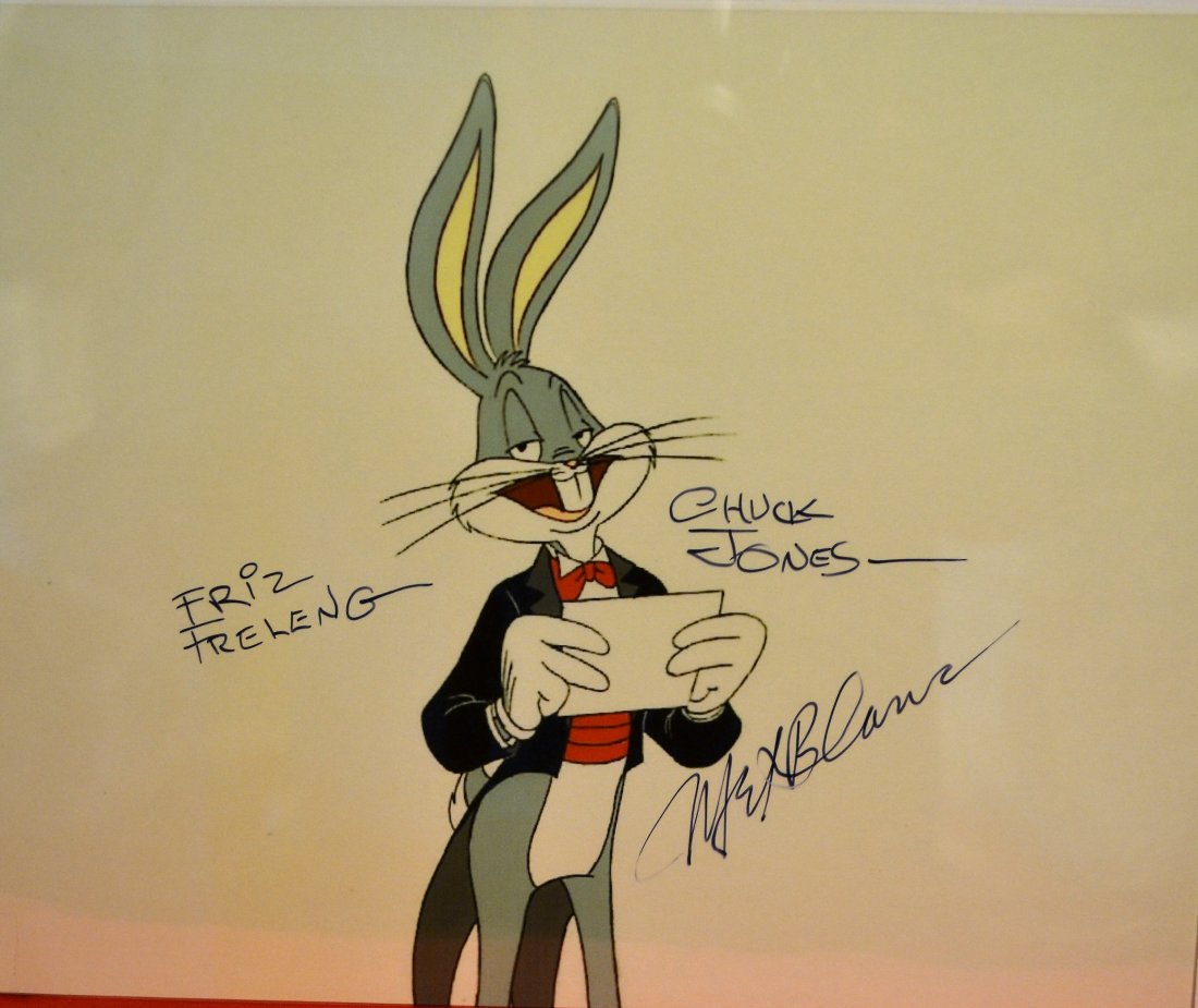 Bugs Bunny Cell , Looney Tunes Autograph Bugs Bunny: Awesome very rare sign transparency cell of bugs bunny and looney tunes , this rare transparency film cell is sign by Fritz, chuck jones and mel blanc very rare this is an absolute beautiful signed ph
