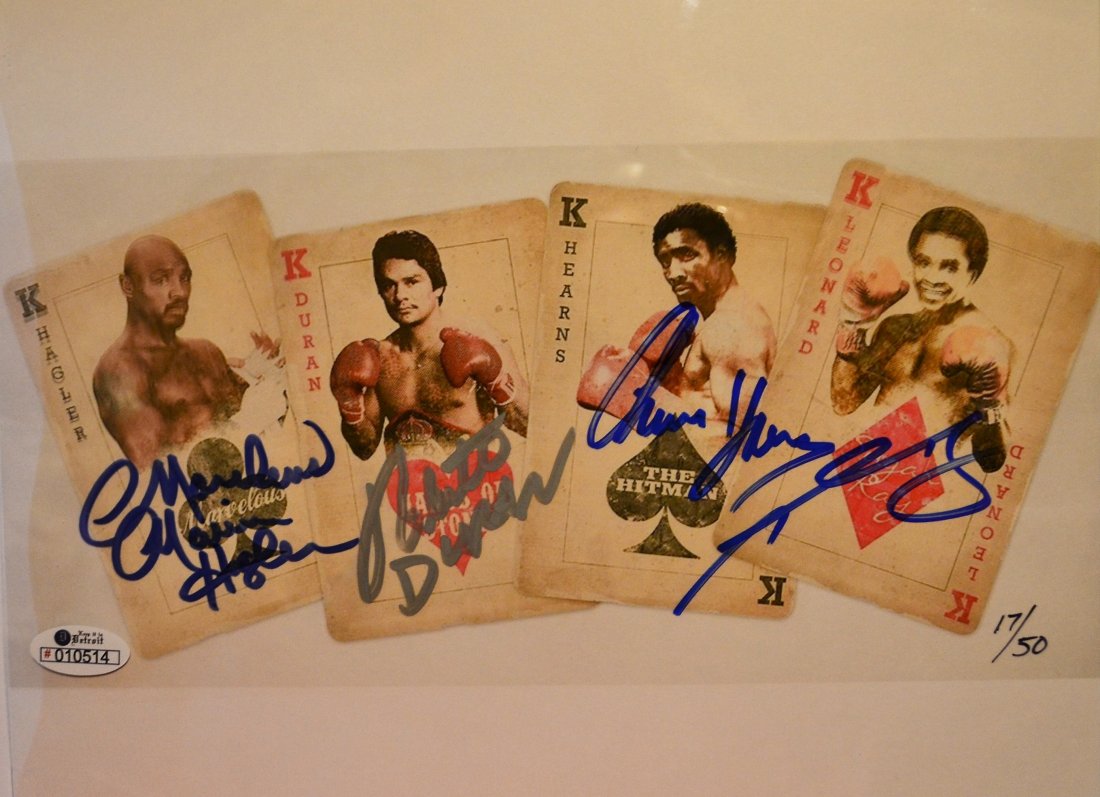 Boxing Greats Autograph , the 4 kings Sign photo: Awesome very rare sign the four kings sign photo , haggler, duran , hearns and Lenored , this is a rare great piece of only 50 sign ..these sign prints are very sought after and hard to find... . this
