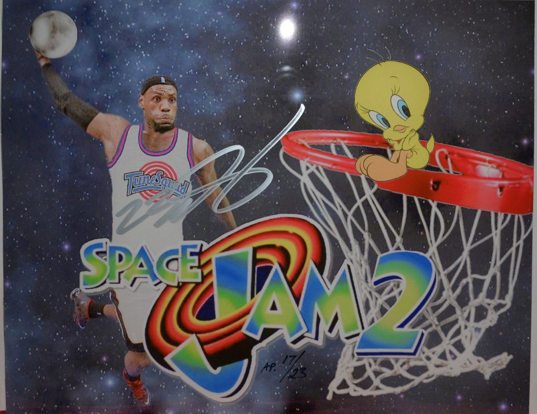 Lebron James Autograph photo , Lebron James Sign Promo: Awesome very rare Autograph Promo of Lebron James Space Jam 2 these are very rare and are of only 23 sign , this is 17/23 autograph transparency cell awesome sign by LeBron james Hollywood these sign