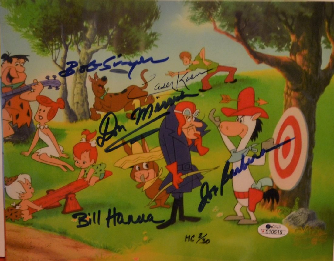 Hanna Barbera Autograph Cell , Scooby Doo Sign: Awesome very rare transparency Film cells autograph by Hanna and Barbera as well as casey kasem , bob signer and don messick , these were given to us by Casey Kasems niece Michelle as we are friends..