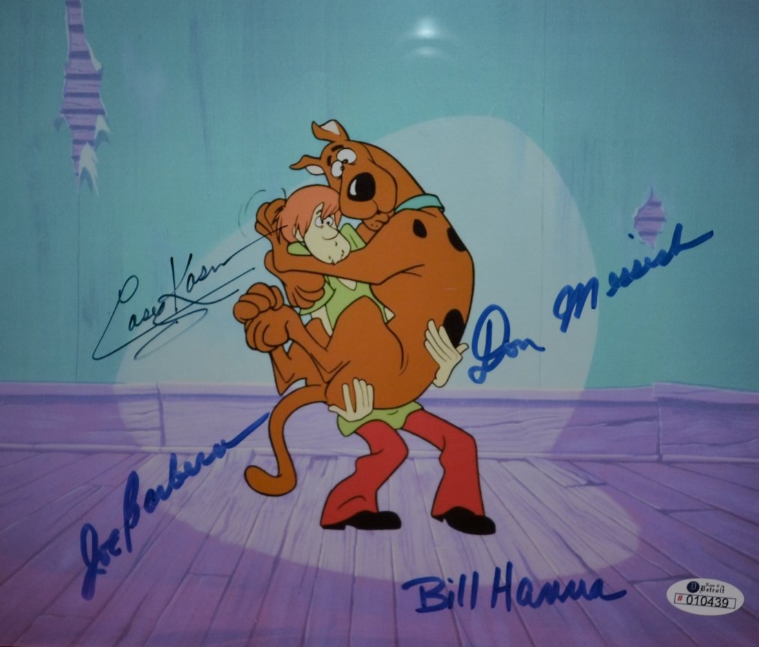 Scooby Doo Autograph , Hanna Barbera Sign Cell: Awesome very rare transparency Film cells autograph by Hanna and Barbera as well as casey kasem , and don messick , these were given to us by Casey Kasems niece Michelle as we are friends.. these are