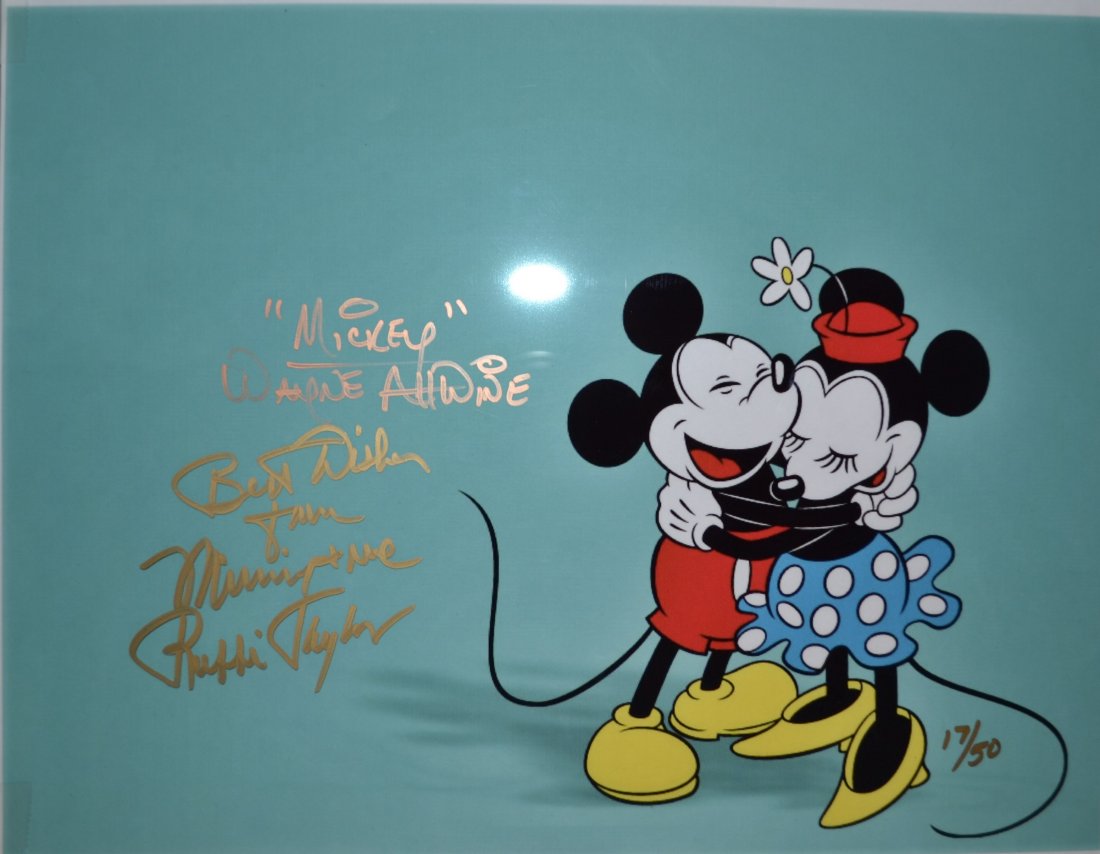 Mickey and Minnie Mouse Autograph Cell, Wayne and Russi: Awesome very rare sign photo of the late Wayne Allwine and Wife Russi Taylor who were the voices of mickey and Minnie , Russi passed away today , this is very sad news.. these are Transparency Film Ce