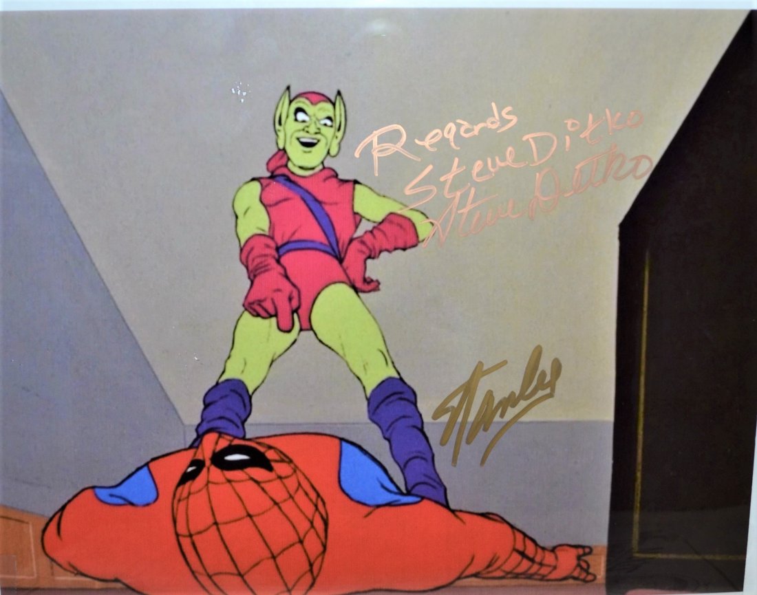 Spiderman Autograph Stan Lee and Steve Ditko Marvel: Awesome very rare hand Sign Stan Lee and Steve Ditko transparency Film Cell of the 1967 Spiderman carton , these are very sought after and rare dual signed by both creators... this is an absolute beau