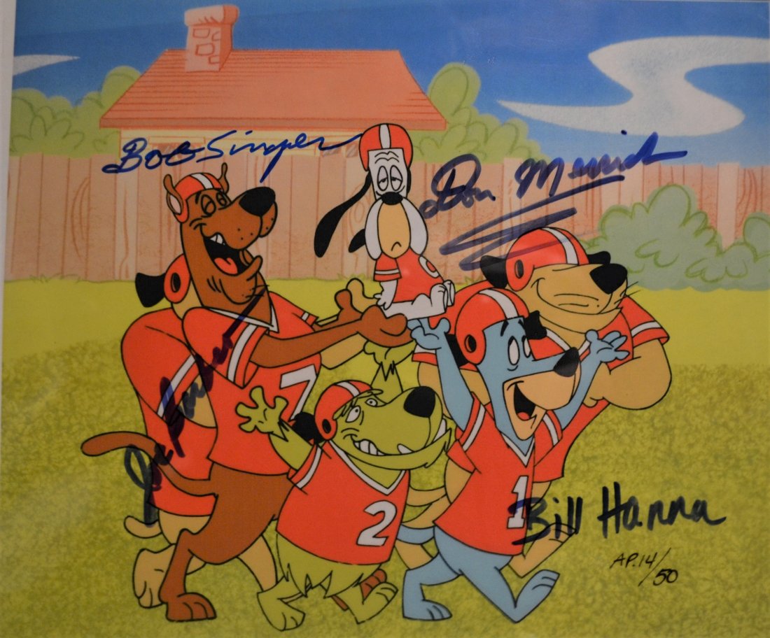 Hanna and Barbera Autograph Scooby Doo and friends: Awesome very rare hand Autograph Transparency Film Cell of Hanna and Barbera , Scoby Doo and friends , Autograph By Hanna and Barbera , Don Messick and Bob Singer A.P of only 50 these are very hard to