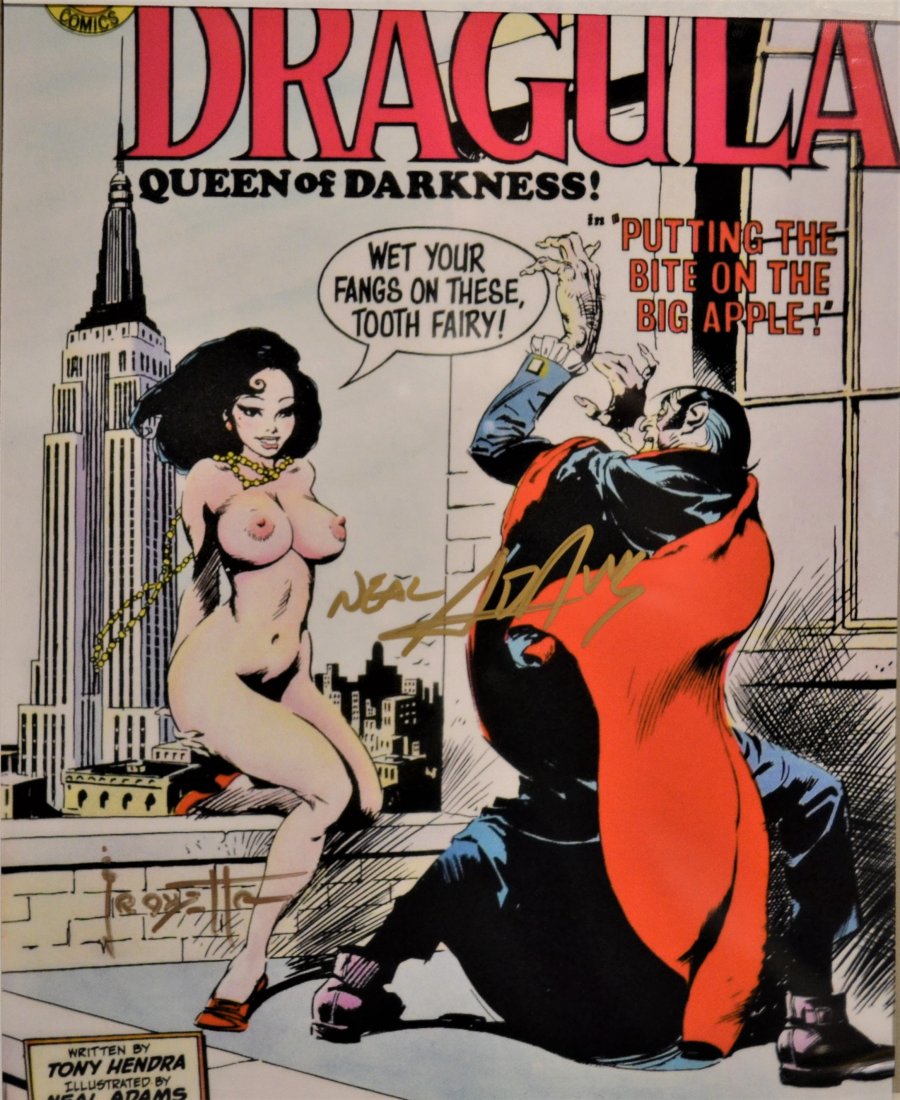Neal Adams and Frank Frazetta Autograph Dracula: Awesome very rare hand Autograph By Neal Adams and Frank Frazetta this promo cover of Dracula , very cool dual sign in gold .. by autograph this wonderful item this is an absolute beautiful signed pho