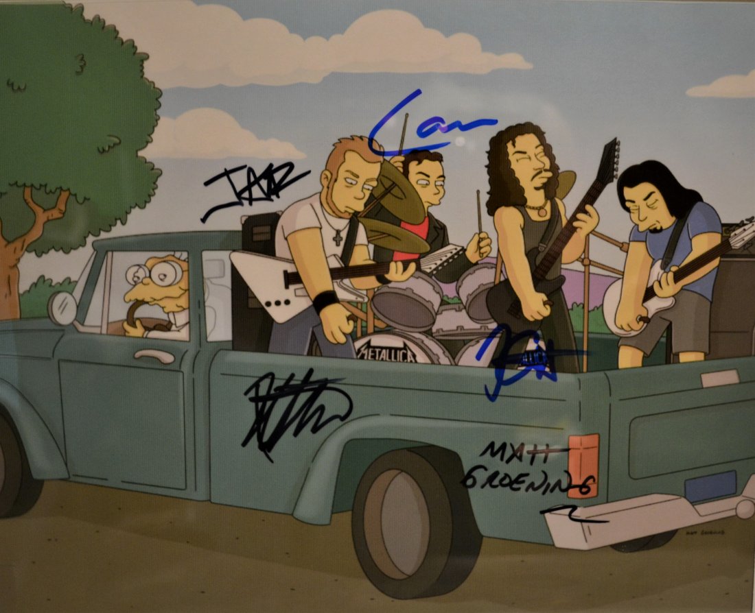 Metallica Simpsons Autograph Film Cell Metallica: Awesome very rare Autograph Transparency Film Cell Autograph by Simpsons Creator Matt Groening and Metallica Lars, James, Kurt and Robert awesome film cell sign by all these are rare as most people ge