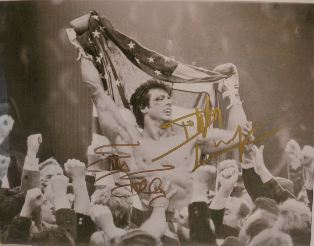 Rocky Autograph Photo , Sly Stallone Autograph: Awesome very nice Autograph Rocky Photo Autograph Sly Stallone and Dolph Lundgren very nice hard to find All items will be ship insured... all items are fully certified. all items matted and back...al