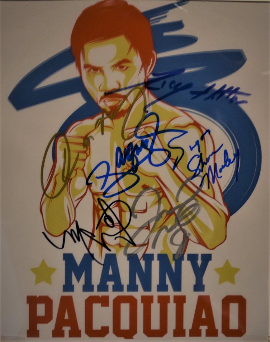 Manny Pacquiao Autpograph Photo , Oscar , Mayweather: Awesome Autograph Photo by some of the best Boxers ever , this beautiful photo is sign by Manny Pacquiao , Floyd Mayweather , Oscar De La Hoya , Miquel Cotto , Sugar Shane Mosley , and Ricky Hatton ,