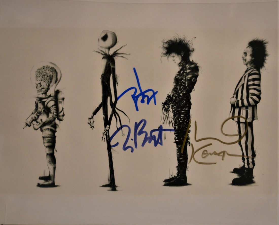 BeettleJuice Autograph , Tim Burton , Johhny Depp: Awesome Transparency Film Autograph By Johnny Depp , Tim Burton and Michael Keaton , this is a very rare piece and we have never seen one sign by all the stars.. these transparency film cells are rare
