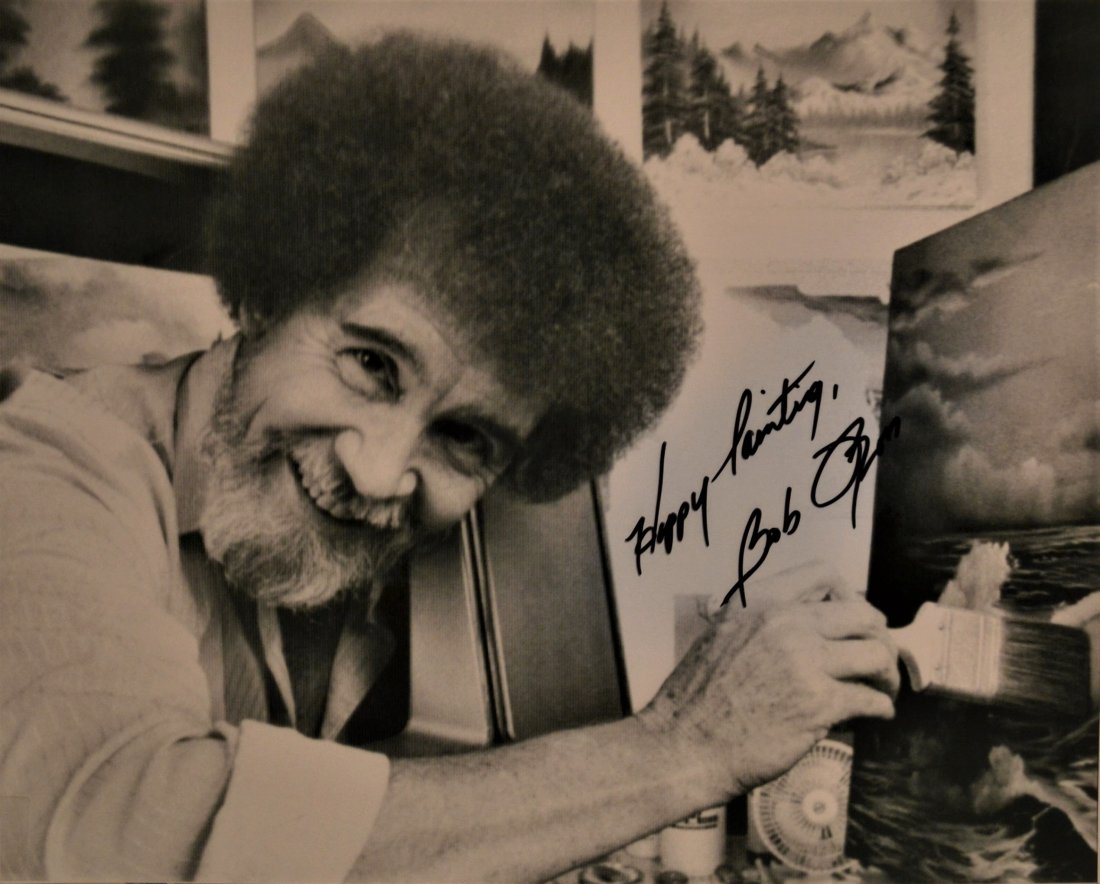 Bob Ross Autograph Photo , Bob Ross Signed Photo: Awesome very rare Autograph Photo of artist Bob Ross , these sign photos are very tough to find... this is a beauty sign by Bob Himself rare promo autograph photo this is a great Photo sought after th