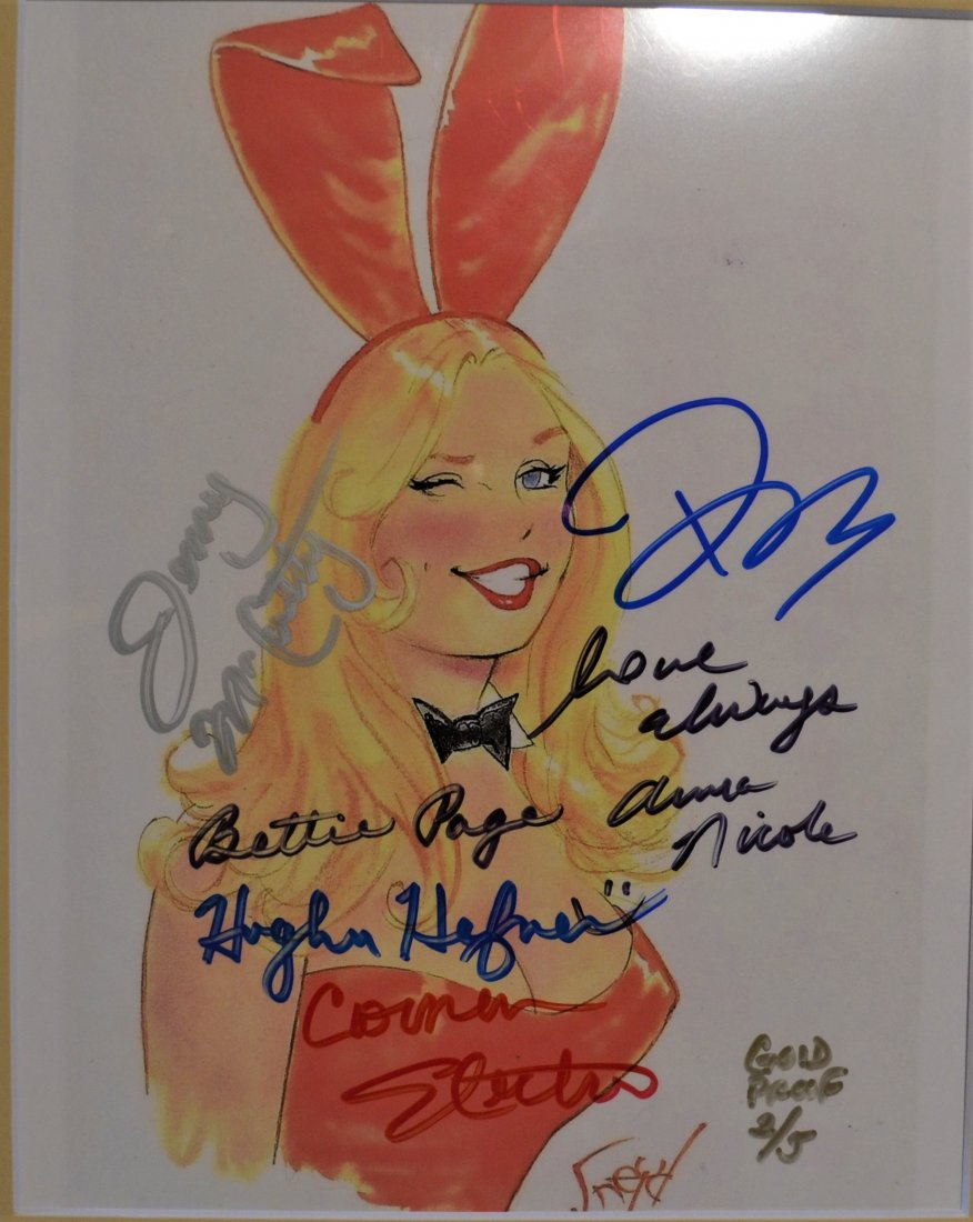 Playboy Autograph , Anna Nicole Smith Sign: Rare Autograph Playboy Bunny Autograph By Anna Nicole , Hugh Hefner , Bettie Page , Pam Anderson , Jenny Mccarthy Carmen Electra , this beautiful item is a Gold Proof of only 5 Autograph all items are