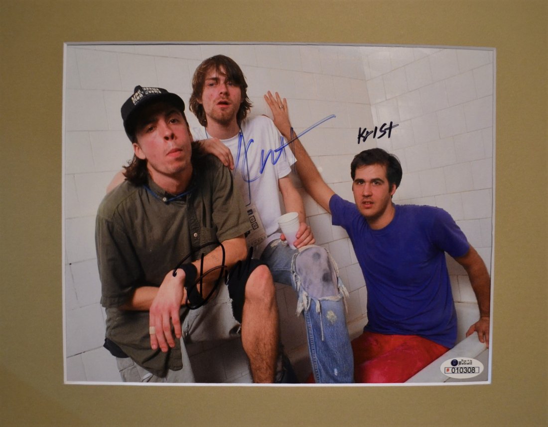Andy Warhol sign Frank Sinatra Art , Frank Sinatra Auto: Super rare Ealry sign Nirvana Band Sign By all 3 including Kurt.. this rare photo is sign by Kurt, Dave and Krist very rare beautiful piece all items are for charity in Detroit Money for Auction Will 