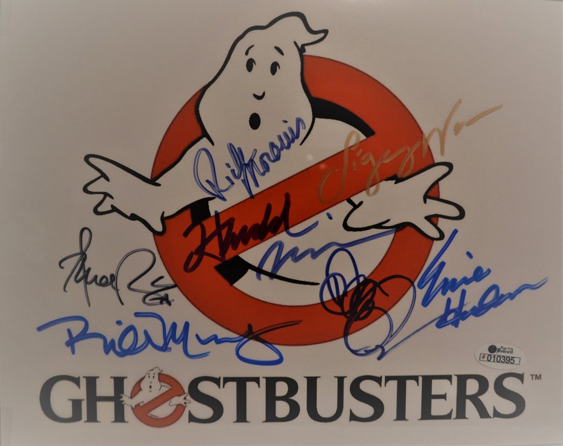 Ghostbusters Autograph Cast Photo , Ghostbusters Sign: Very nice Autograph sign by the cast of Ghostbusters this awesome piece was autograph by , Bill Murry , Annie Potts , Rick Moranis , Harold ramis , Segorney Weaver , Ernie Hudson , Dan Ackoroid , very