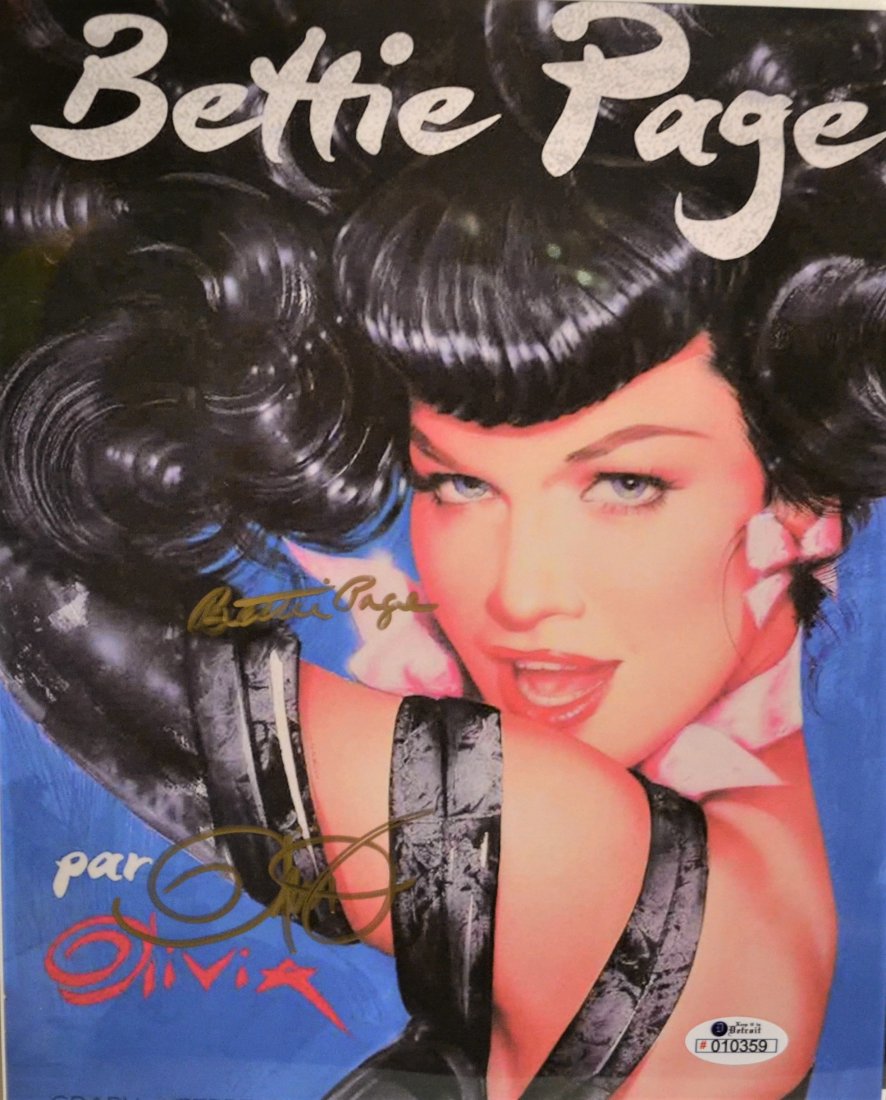 Bettie Page Sign Olivia Print , Bettie Page Playboy: Very nice Autograph of Bettie Page and Artist Olivia , hand sign By Both , beautiful promo print sign By Bettie and Olivia beautiful Absolute beautiful sign photo … you could not get this any longer