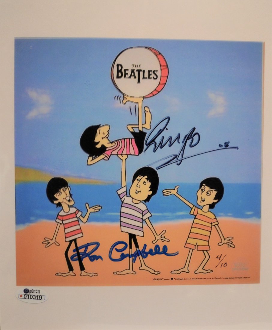 The Beatles Autograph Ringo Starr , The Beatles Sign: Very nice Autograph of Ringo Star and Ron Campbell creator of the Beatles carton .. this is very rare and only 10 were Sign ever , Ringo will not sign anything anymore and has become very rare Absolut