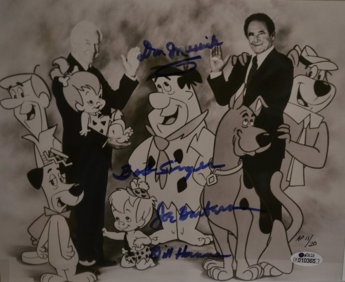 Hanna Barbera Autograph Yogi Bear , Fred Flintstone: Very Rare Autograph of these carton masters , Autograph By Hanna AND Barbera , Bob Singer, Don Mesick rare and beautiful piece, AP of only 20 made Absolute beautiful sign photo … you could not get t