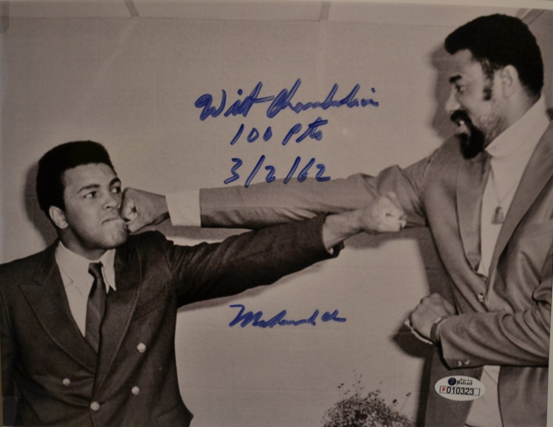Ali Autograph , Wilt Chamberlin Autograph: Very Rare Autograph of Muhammad Ali and Wilt Chamberlin this is a rare sign photo and very nice.. beautiful picture dual sign by these stars Absolute beautiful sign photo … you could not get this an
