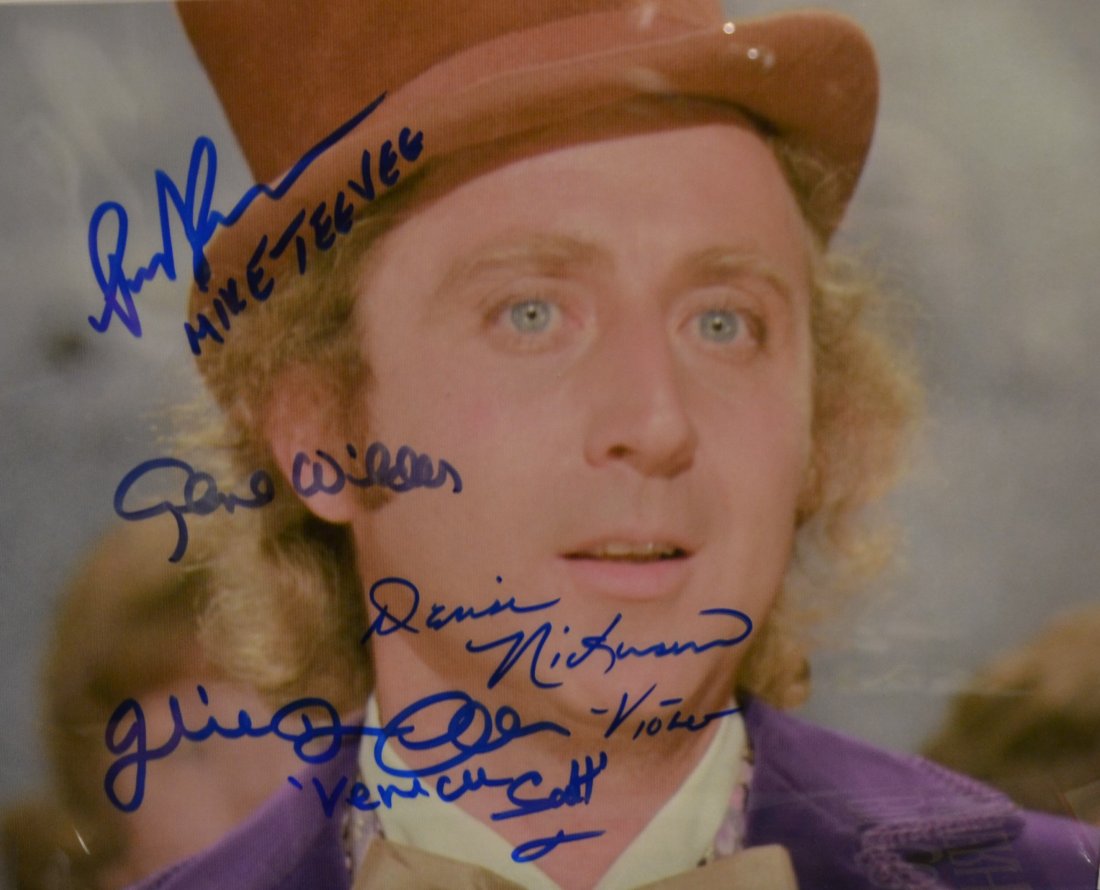 Willy Wonka Sign Gene Wilder Autograph Photo: Very Rare Autograph photo of the Late Great Gene Wilder, Pair Themmen , Julie Dawn Cole and Denise Nickerson we are friends with Paris . Absolute beautiful sign photo you can not get this any longer a
