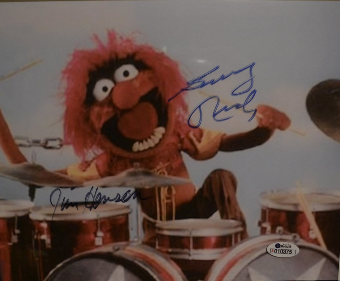 Jim Henson Autograph Animal Photo , Buddy Rich Sign: Very Rare Autograph Transparency Film Photo of the Muppets Autograph By Jim Henson and Drummer Buddy Rich , this very rare Animal sign photo is a Absolute beautiful sign photo you can not get this any