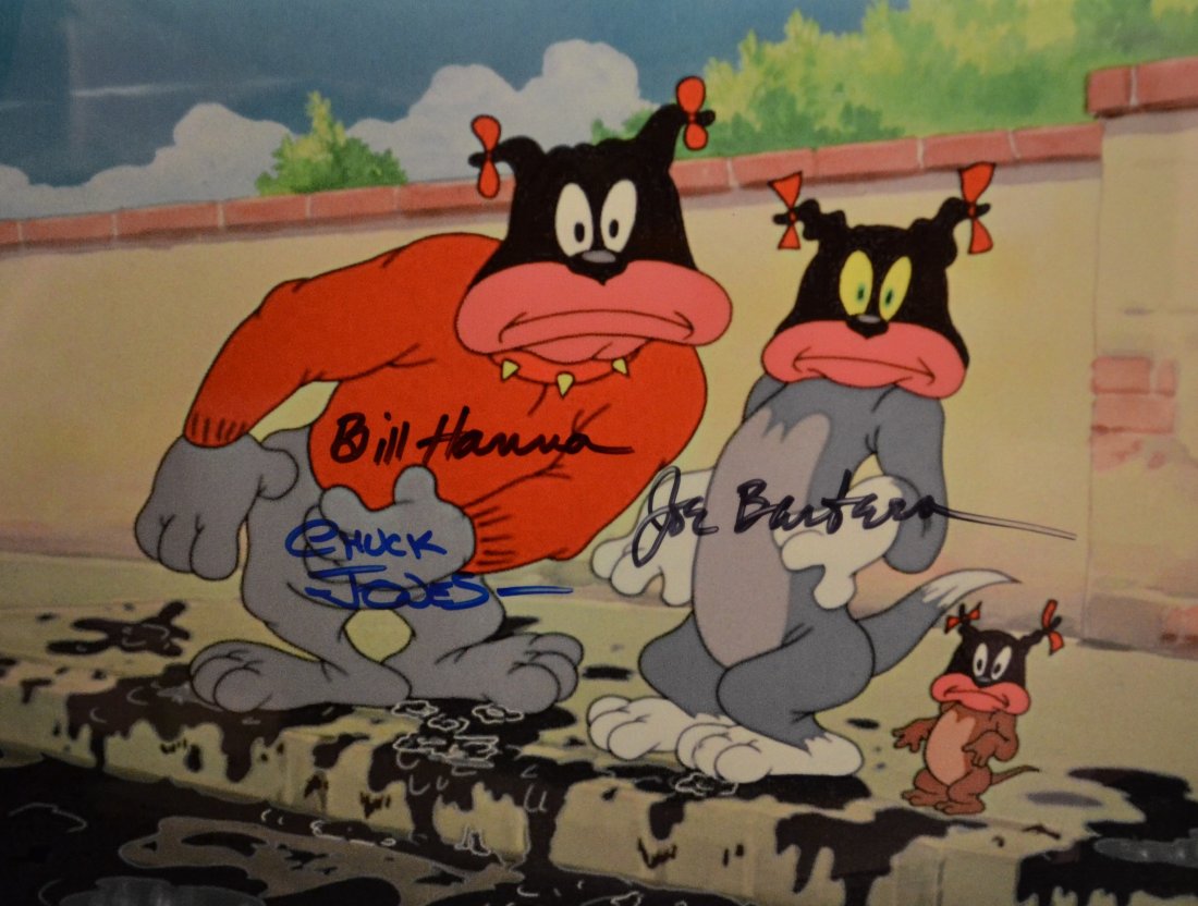 Hanna and Barbera Autograph Photo , Hanna and Barbera: Very Rare Autograph Photo of a racist cartoon that was never released , this rare transparency film photo is sign by Hanna and Barbera and Chuck Jones.. these are very rare and not offered for sale to