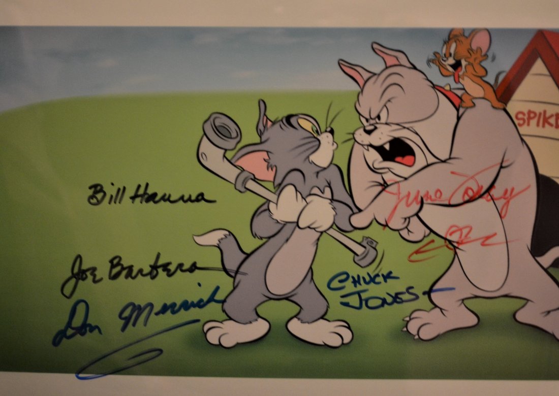 Tom and Jerry Autograph Photo , Hanna and Barbera Sign: Very Rare Autograph Photo of Tom and Jerry by Hanna and Barbera , these rare sign transparency film photo is sign by Hanna and Barbera, don messick, chuck jones and june foray , these are rare to find