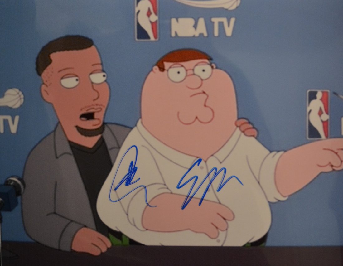 Family guy Autograph Steph Curry , Curry Autograph: Very Rare Autograph Photo of family guy with Steph Curry this autograph photo is Steph curry and Seth McFarlane rare photo.Absolute beautiful sign photo you can not get this any longer and a must have
