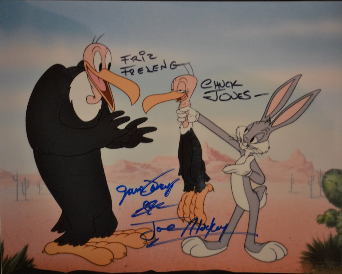 Bugs Bunny Autograph Chuck Jones, Friz Freleng , June: Very Rare Autograph Photo of Bugs Bunny , this transparency film photo is sign by Chuck Jones, Friz Freleng, Joe Alaskey and June Foray , these are very hard to find.. beautiful pieceAbsolute beautifu