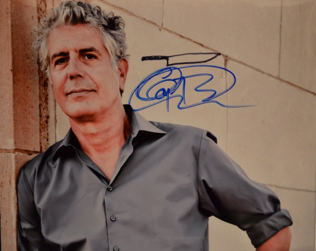 Anthony Bourdain Autograph Photo , Anthony Bourdain Sig: Very Rare Autograph Photo of Cooking and world travel Anthony Bourdain , this is such a cool picture sign by Anthony Absolute beautiful sign photo you can not get this any longer and a must have all i