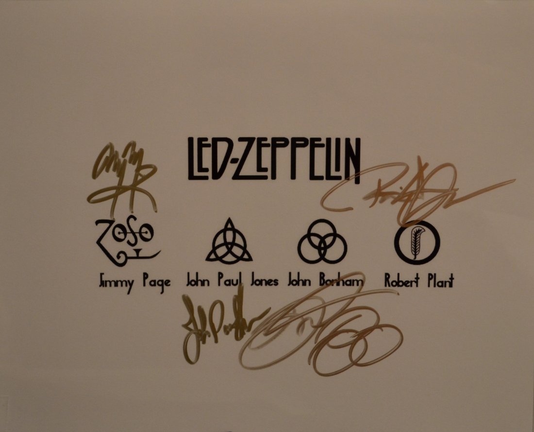 Led Zepplin Autograph Photo , Led Zepplin Sign Photo: Very Rare Autograph Photo of Led Zepplin , this ultra rare photo is sign by 3 original band members Jimmy PAGE, Robert Plant , John Paul Jones and Sign By Jason Bonham , this is a beautiful piece.. Ab