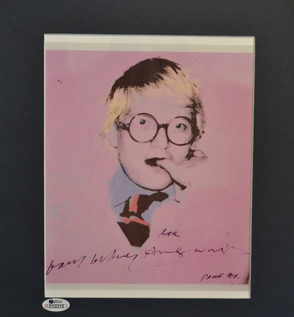 David Hockney Sign Art , David Hockney Andy Warhol Sign: Very Rare Autograph Photo of David Hockey , this beautiful transparency film photo is sign by David Hockney and Andy Warhol , this is a beautiful image taken by Warhol in the 1970s .. sign by both ver