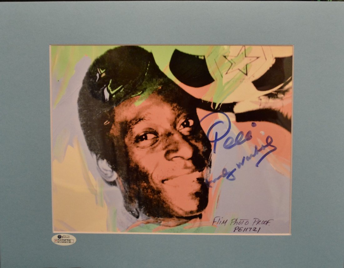 Pele Warhol Autograph Photo , Warhol Art Pele: Very Rare Autograph Photo of Soccer Great Pele done by Warhol, this film print is autograph by both , these film prints look like slides but are 8x10 and are proofs autograph by both, these are very r