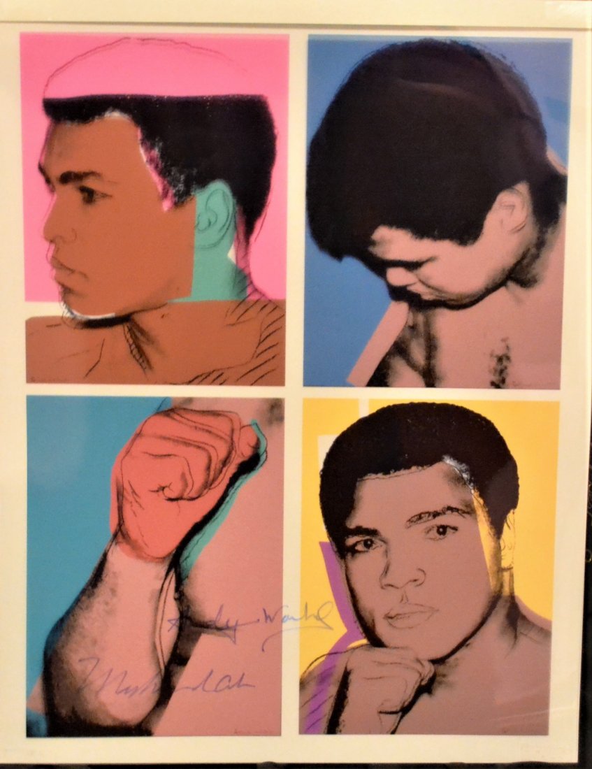 Muhammad Ali Andy Warhol Sign Print , Warhol Ali Auto: Very Rare Autograph Print of Warhol and Ali , this transparency film photo is sign by both , this is a rare sign print..Absolute beautiful sign photo you can not get this any longer and a must have al