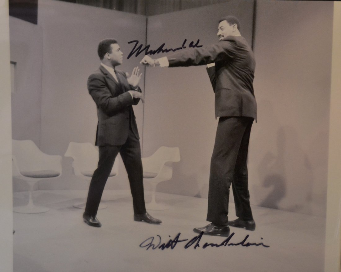 Wilt Chamberlian and Ali Autograph Promo Photo: Very Rare Autograph Photo of two of the best.. this Beautiful Promo photo is Autograph By Ali and Wilt Chamberlian .. awesome dual sign rare photo Absolute beautiful sign photo you can not get this an