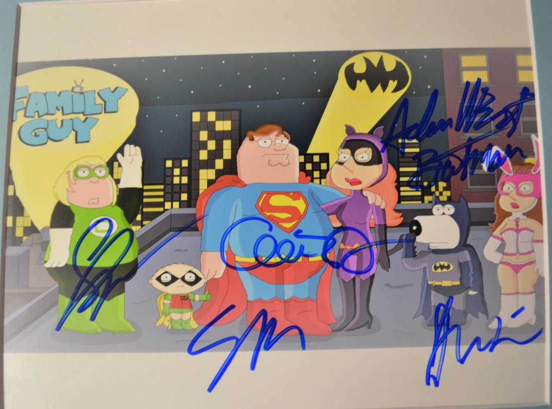 Family Guy Autograph Superheros Sign Cast, Family Guy: Very Rare Autograph , this is a beautiful very tough autograph photo is sign by family guy, sign by adam west, seth mcfarlane, seth green , m kunis and others. transparency film photo Absolute beautif