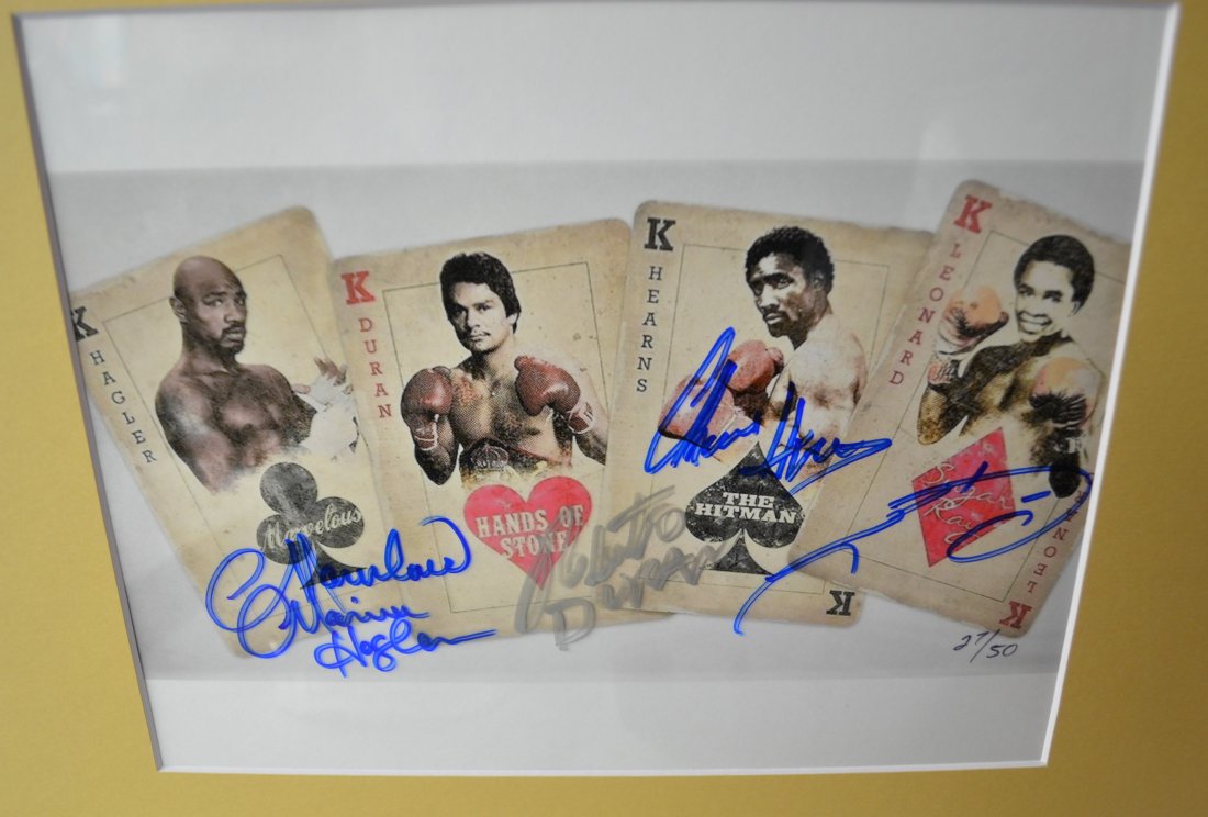 Boxing Greats Autograph , The 4 Kings Autograph Boxing: Very Rare Autograph , this is a beautiful very tough autograph photo is sign by the four kings autographs , m hagler, sugar ray lenored, roberto duran, thommy hernsAbsolute beautiful sign photo you ca