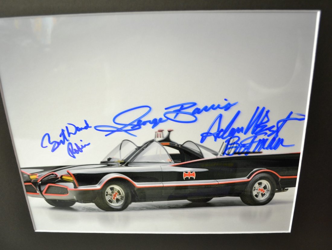 Batmobile Autograph George Barris , adam west Sign: Very Rare Autograph , this is a beautiful very tough autograph photo is sign by George Barris, Adam West and Burt Ward, these transparency film photo are rare Absolute beautiful sign photo you can not